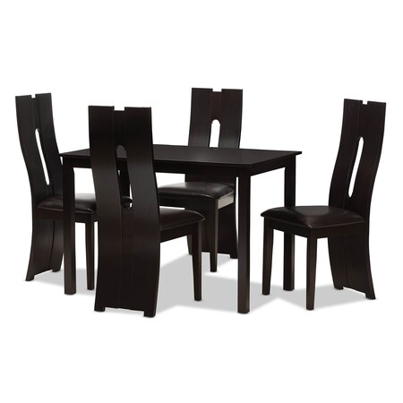 Baxton Studio Alani Modern Dark Brown Faux Leather Upholstered 5-Piece Dining Set 142-8036-8026